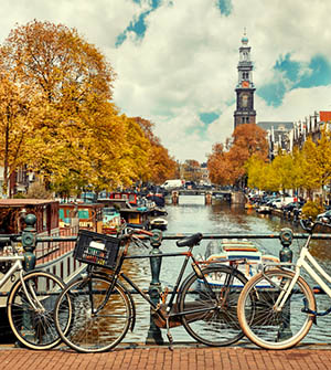 Bikes over the canal in Amsterdam
