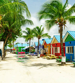 Colourful beach huts in Barbados