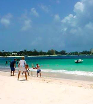 Playing cricket on the beach in Barbados