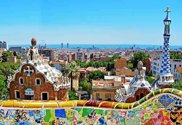 View over the Mediterranean sea from Park Guell in Barcelona