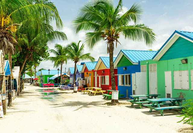 Colourful houses on the tropical island of Barbados in the Carribean