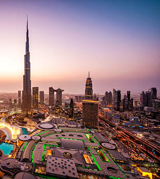 View of Dubai skyline at night