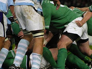 Rugby players in a ruck