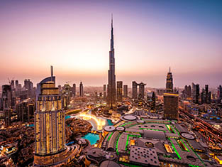 View of Dubai skyline at night