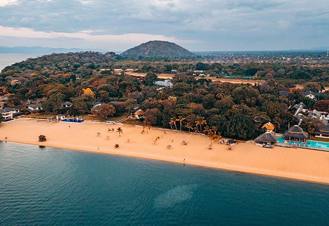 Aerial view of Makokola Retreat in Malawi