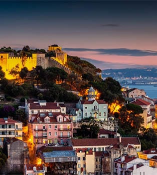 Aerial,View,Of,Lisbon,Cityscape,During,Dusk,Time,With,Beautiful Aerial view of Lisbon at sunset