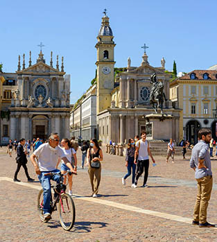 Piazza San Carlo in the sunshine in Turin