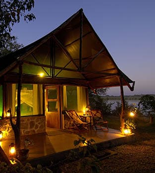 Mvuu Camp at night in Malawi