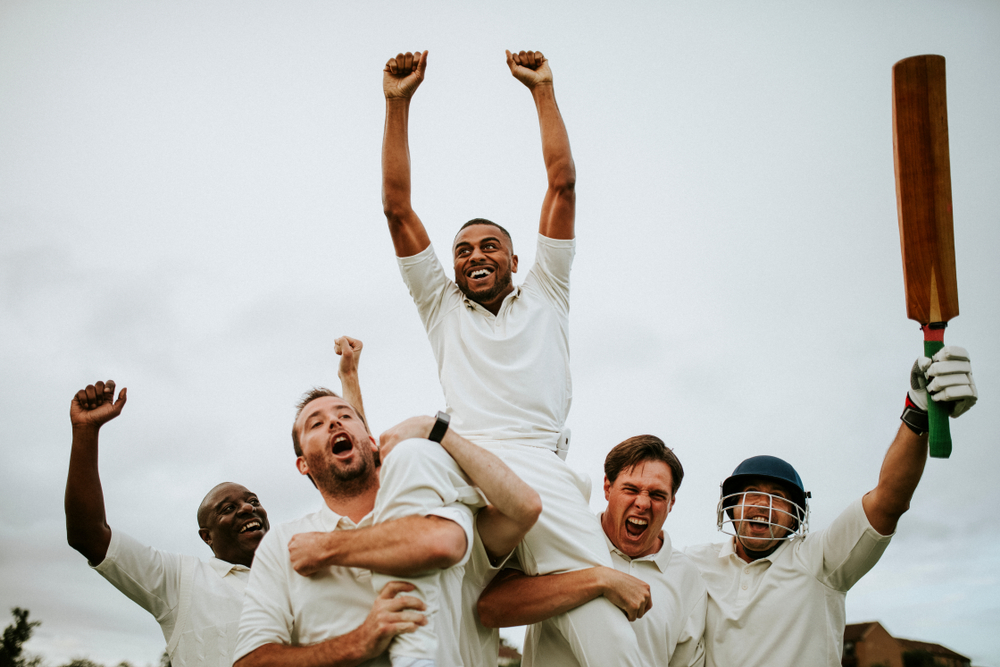 Cricket team celebrating their win