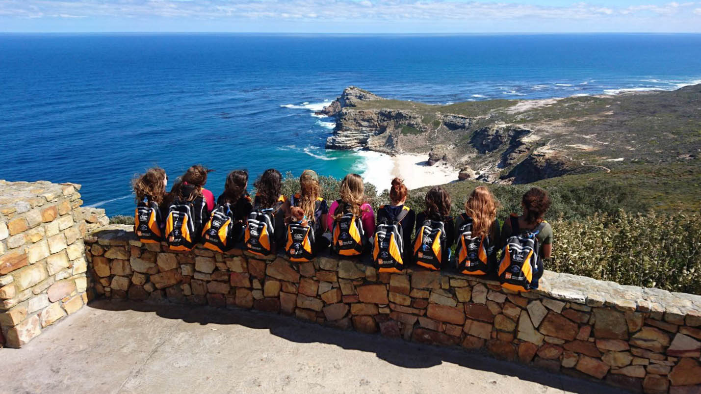 Girl school group wearing Edwin Doran backpacks in Cape Town, South Africa