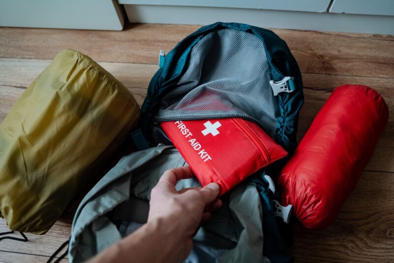 Health and safety on our tours is our priority: red first-aid kit in a bag