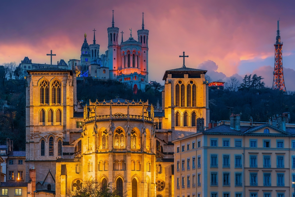 The Old Town of Lyon at sunset