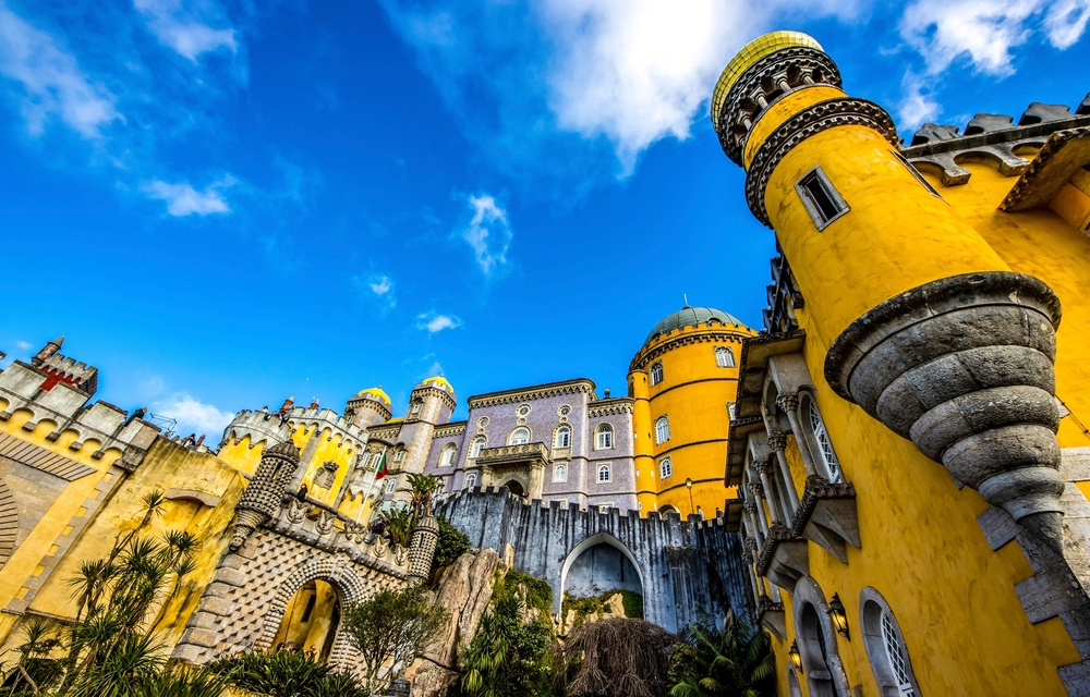 Colourful yellow castle in Sintra, near Lisbon