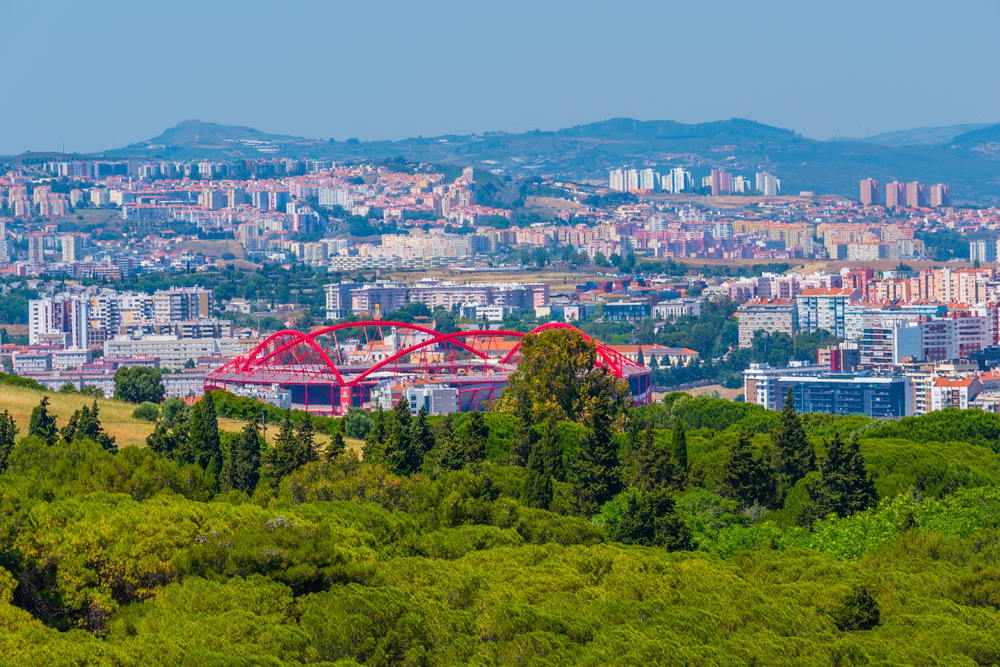 Aerial view of Lisbon and stadium in Portugal