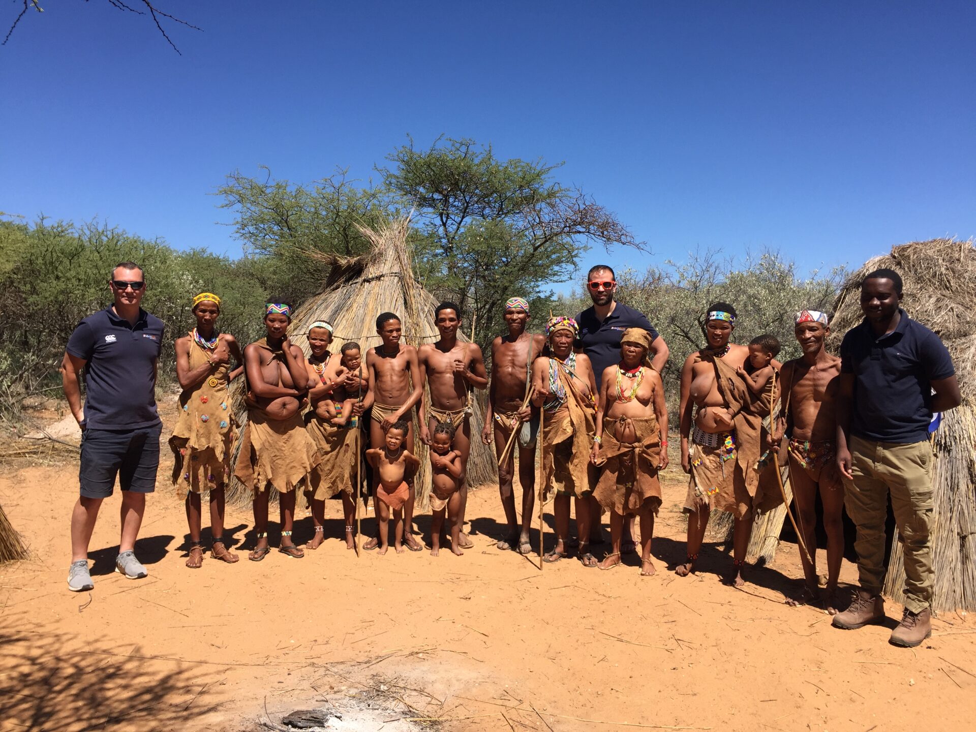 Na'an Ku Se tribe posing with Edwin Doran staff in Namibia