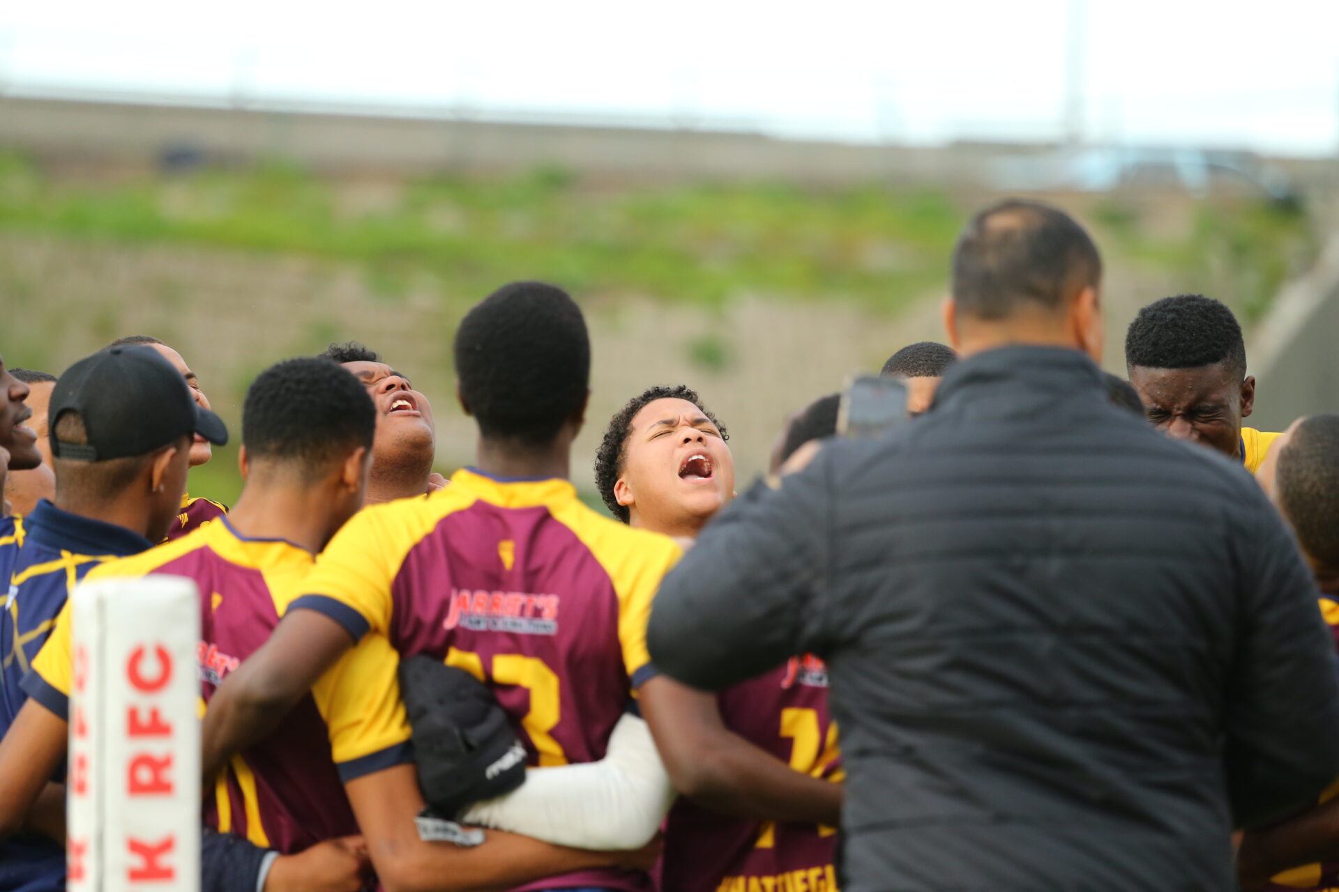 Rugby team chanting before a match at the Festival of Unity in South Africa